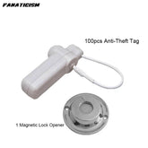100pcs Security Tag with steel wire lanyard for Clothing Reusable AM 58KHz MHz EAS Hard Tag For Store With Magnet Lock Opener by DSERS