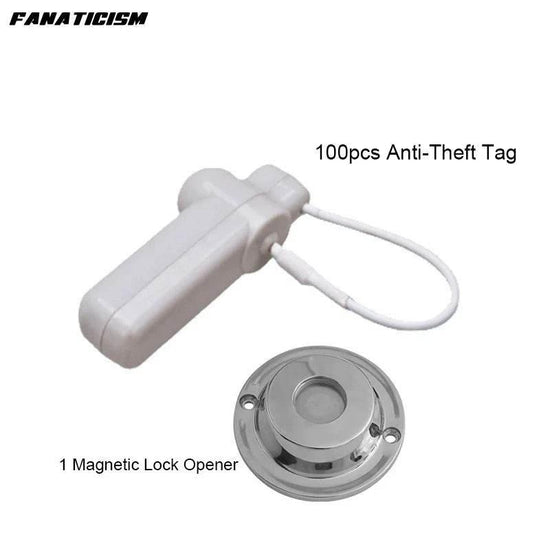 100pcs Security Tag with steel wire lanyard for Clothing Reusable AM 58KHz MHz EAS Hard Tag For Store With Magnet Lock Opener by DSERS