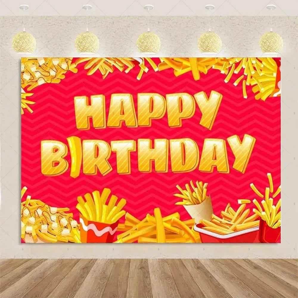 Quick Food Theme Birthday Party Decoration Hamburger French Fries Pizza Background Banner Photography Backdrop Supplies Kid Gift by DSERS