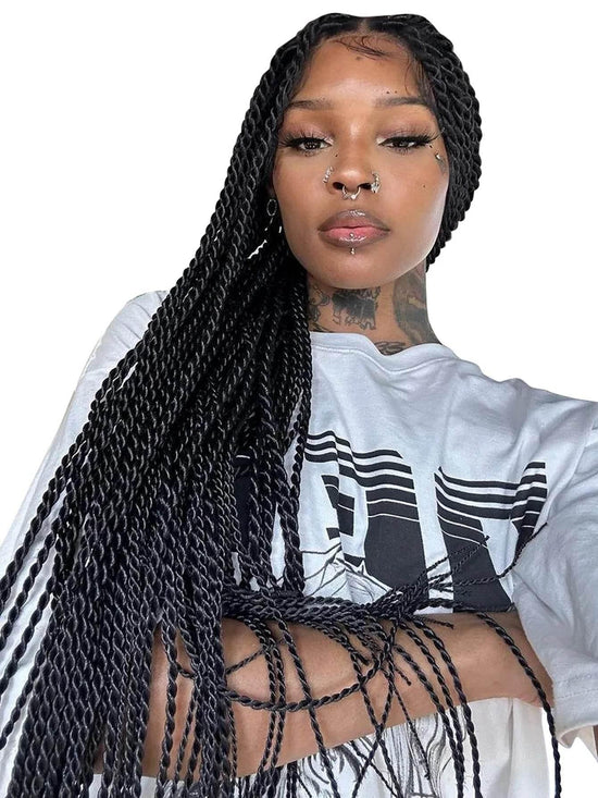 Synthetic Twisted Braided Wig Goddess Full Lace Small Box Knotless Braids For Black African Women Long 36 inch Senegalese Twists Braided Wigs by DSERS / AliHairs Store