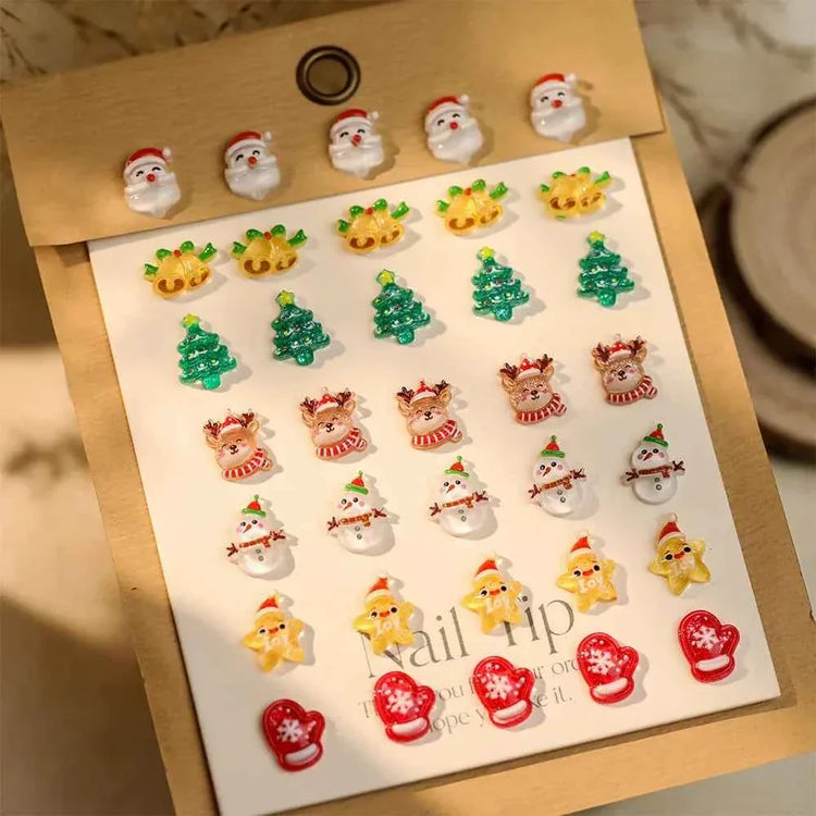 Christmas Series Nail Art Accessories 3D Resin Nail Charms Cute Bells Reindeer Snowman Cartoon Versatile Winter Nail Decorations by DSERS