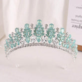 Baroque Green Pink Opal Wedding Headband Crystal Bridal Crown Tiara Hair Jewelry Accessories Women Rhinestone Royal Queen Diadem Tiaras by DSERS