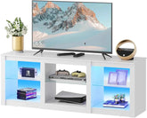 LED TV Stand for 65-Inch TV, 58-Inch Entertainment Center with Adjustable Glass Shelves, Modern Media Console for Living LED TV stand by DSERS