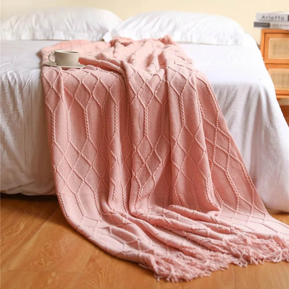 Bohemian Couch Blanket Large Knitted Tassel Throw for Bed Chair Sofa Couch Cover All-Season Blankets Home Decor Soft Comfortable by DSERS