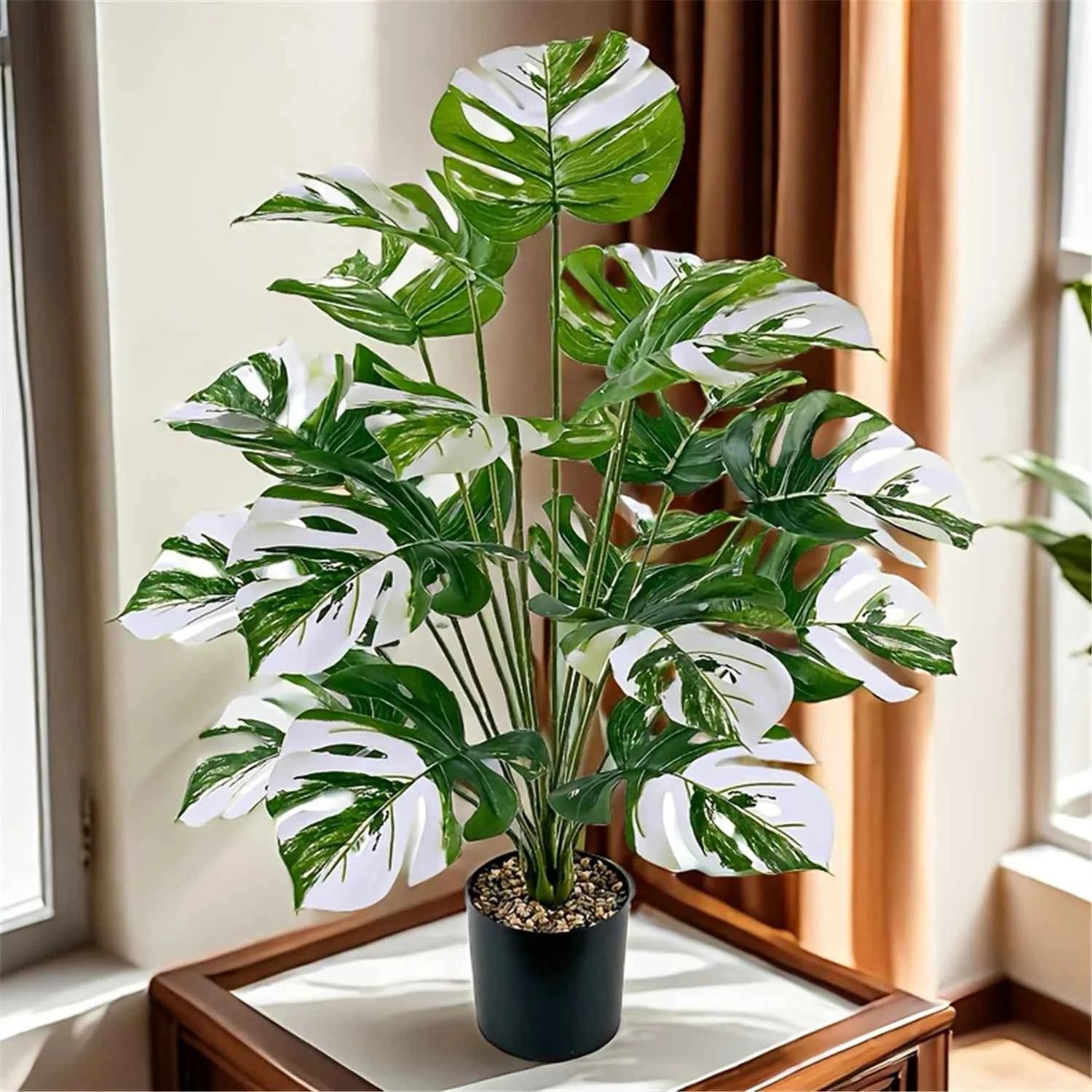 Realistic Artificial Monstera Plant with White Striped Leaves - Perfect for Indoor/Outdoor Decor Weddings Hotels Gardens by DSERS