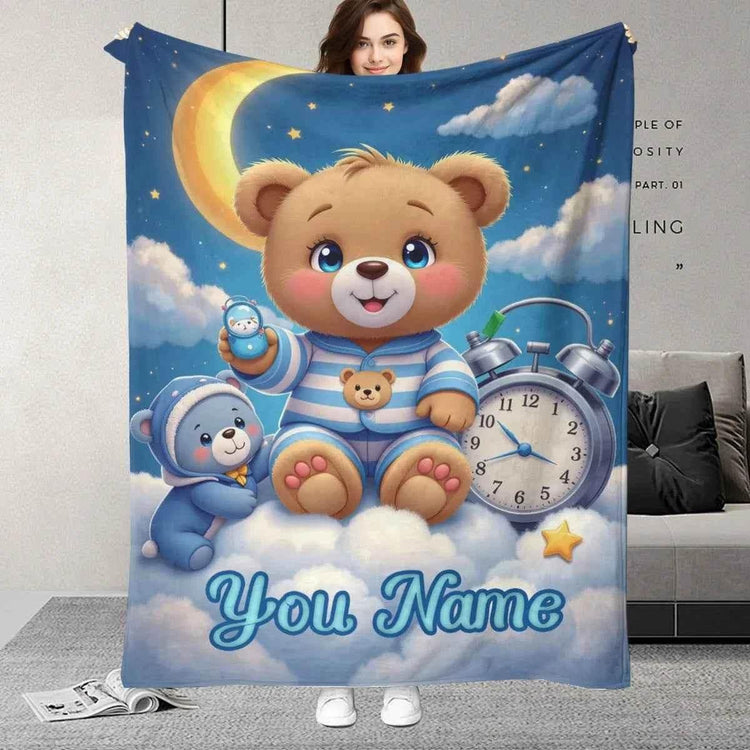 Customized personalized name blanket, printed portable, goodnight bear cartoon, party, birthday, daughter or son gift,sofa，soft by DSERS