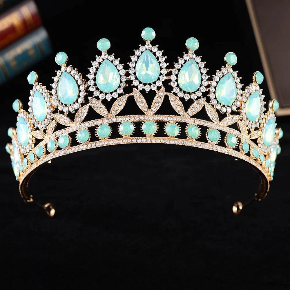 Baroque Luxury Silver Color Pink Opal Crystal Bridal Tiaras Crown Rhinestone Pageant Diadem Headpieces Wedding Hair Accessories Tiaras by DSERS