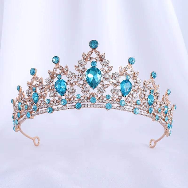 Baroque Gold Color Champagne Crystal Heart Bridal Tiara Crown Rhinestone Pageant Diadem Veil Tiara Headband Wedding Hair Jewelry Tiaras by DSERS