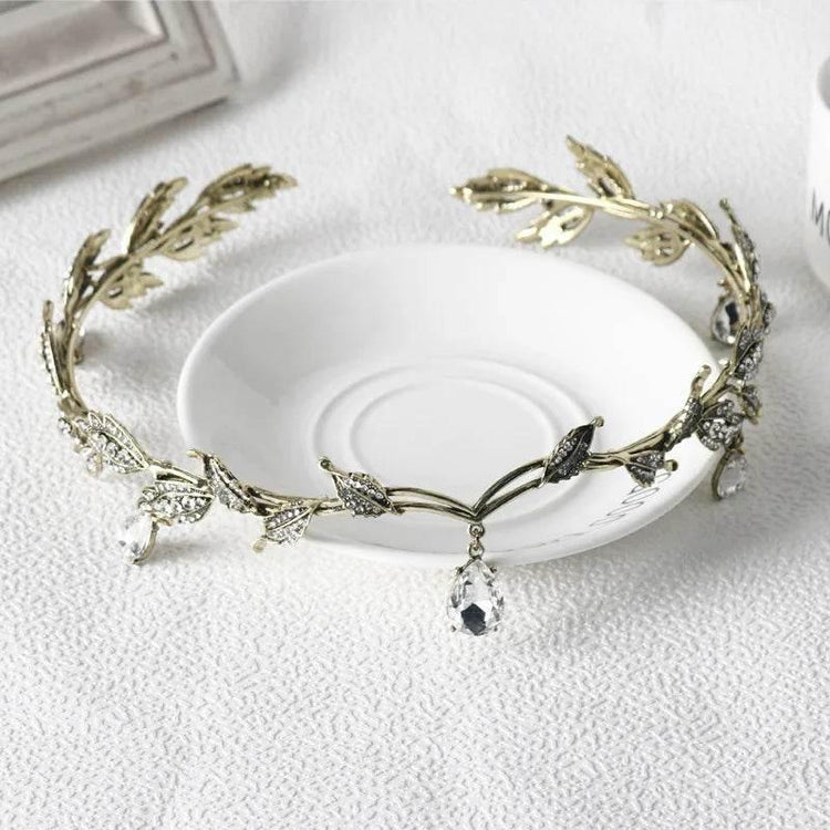 Luxury Crystal Crown Bridal Hair Accessories Wedding Rhinestone Waterdrop Leaf Tiara Crown Headband Frontlet Brides Hair Jewelry Tiaras by DSERS