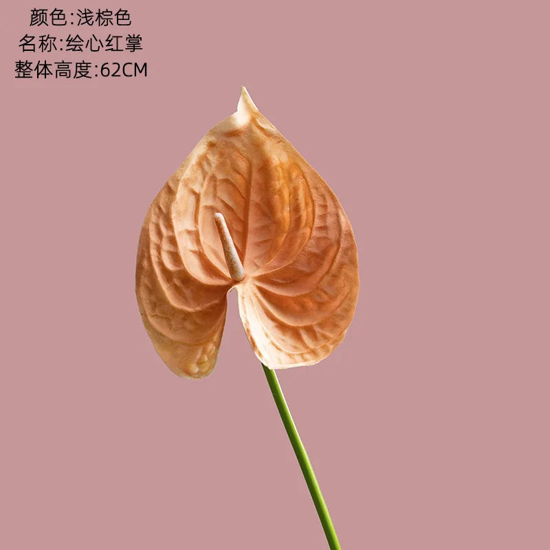 10Pc/lot PU Artificial Flowers Anthurium Bridal Bouquet Wedding Decoration Fake Palm Flowers Home Party Table Floral Arrangement by DSERS