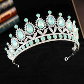 Baroque Luxury Silver Color Pink Opal Crystal Bridal Tiaras Crown Rhinestone Pageant Diadem Headpieces Wedding Hair Accessories Tiaras by DSERS
