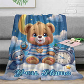 Customized personalized name blanket, printed portable, goodnight bear cartoon, party, birthday, daughter or son gift,sofa，soft by DSERS