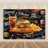 Quick Food Theme Birthday Party Decoration Hamburger French Fries Pizza Background Banner Photography Backdrop Supplies Kid Gift by DSERS