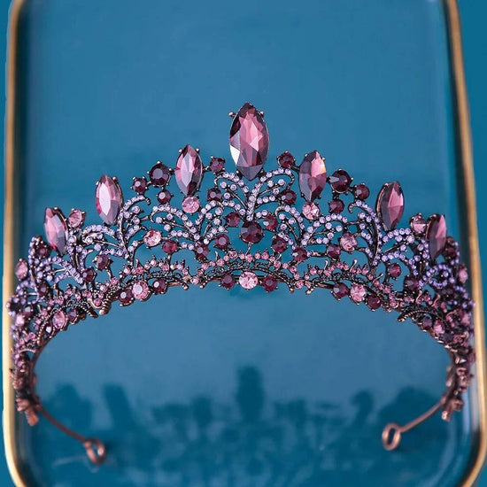 Baroque Bronze Purple Crystal Heart Bridal Tiaras Crown Rhinestone Pageant Diadem Veil Tiara Headbands Wedding Hair Accessories Bridal Jewelry by DSERS
