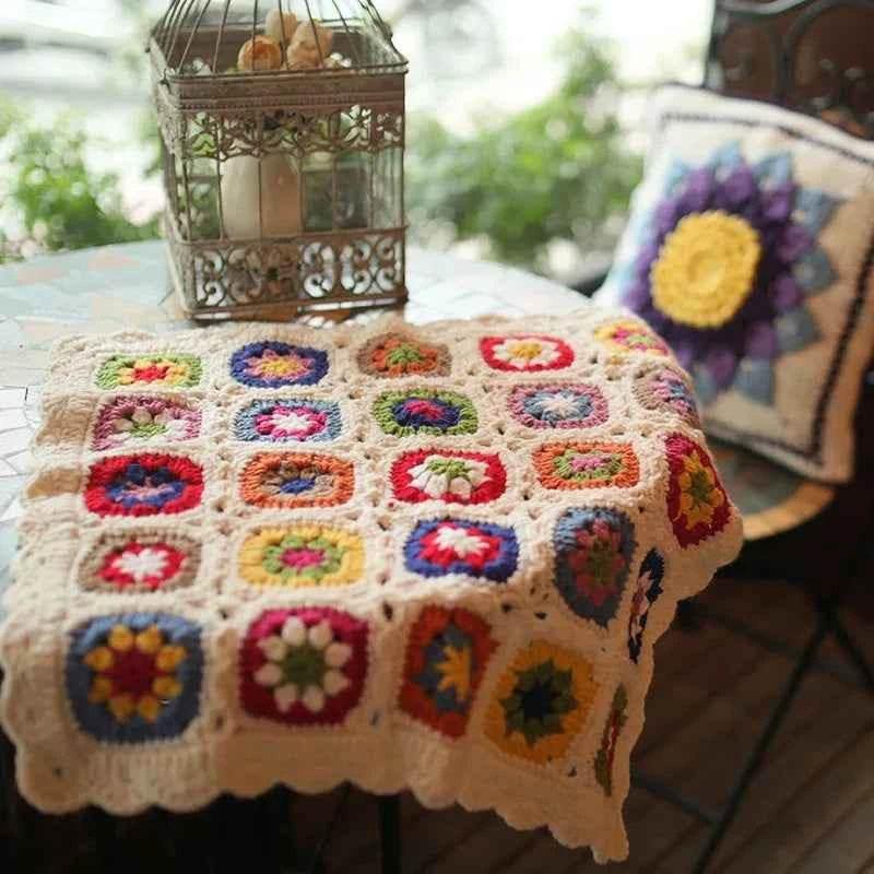 Handmade Knitting Crochet Hair Blanket Grandmother Daisy Rustic Style Decorative Tablecloth Home Decor Accessories by GiFTiFY