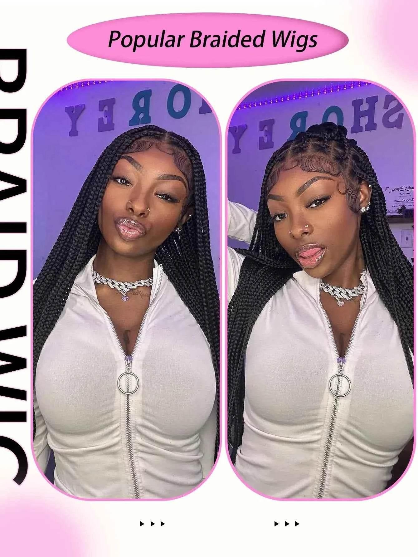 Cornrows Full Lace Braided Wigs Synthetic Knotless Box Braiding Wigs For Black Women 36&
