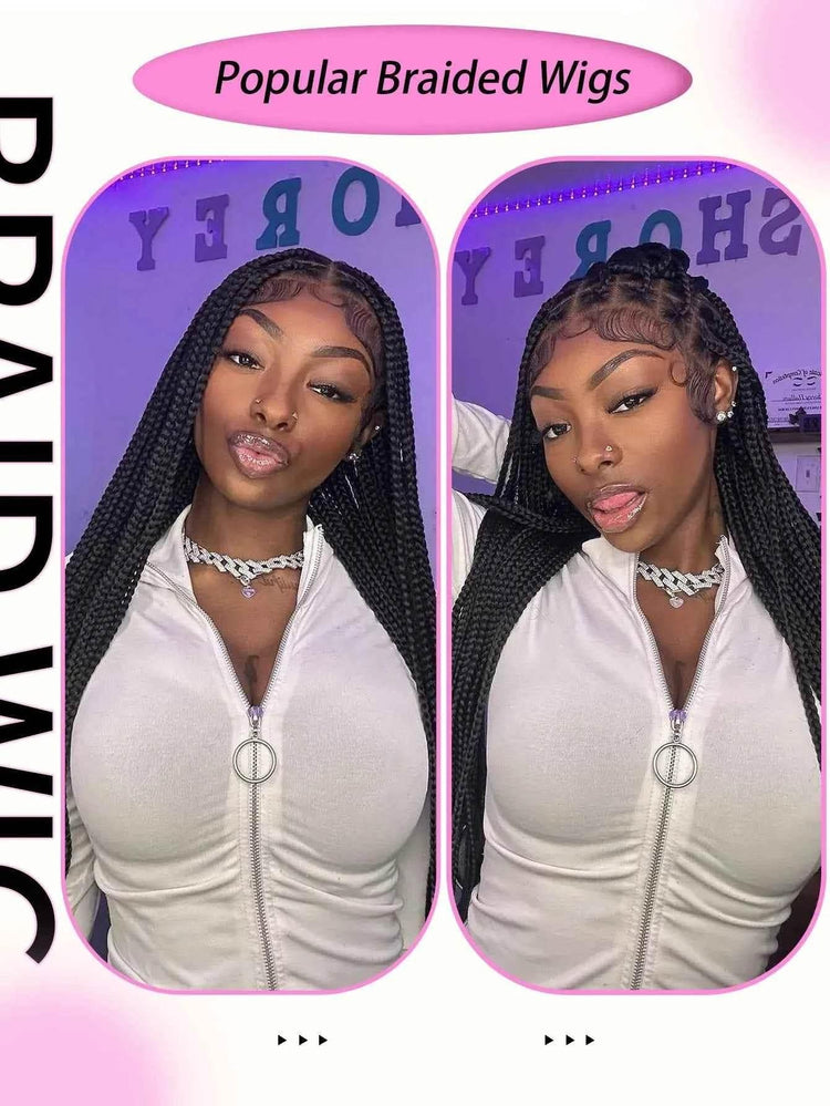 Cornrows Full Lace Braided Wigs Synthetic Knotless Box Braiding Wigs For Black Women 36&