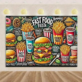 Quick Food Theme Birthday Party Decoration Hamburger French Fries Pizza Background Banner Photography Backdrop Supplies Kid Gift by DSERS