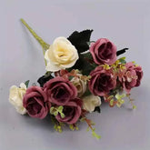 12 Heads Rose Artificial Flowers Fake Two color Flowers with Stems Faux Roses Flower Bouquets Home Wedding Christmas Party Decor by DSERS