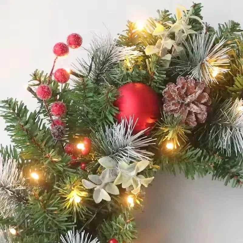 20-60cm Christmas Wreath with LED Fairy Light Door Hanging Garland Pine for Home Decorations Xmas Party Supplies Happy New Year by ALIEX/https://shorturl.at/mvCZo