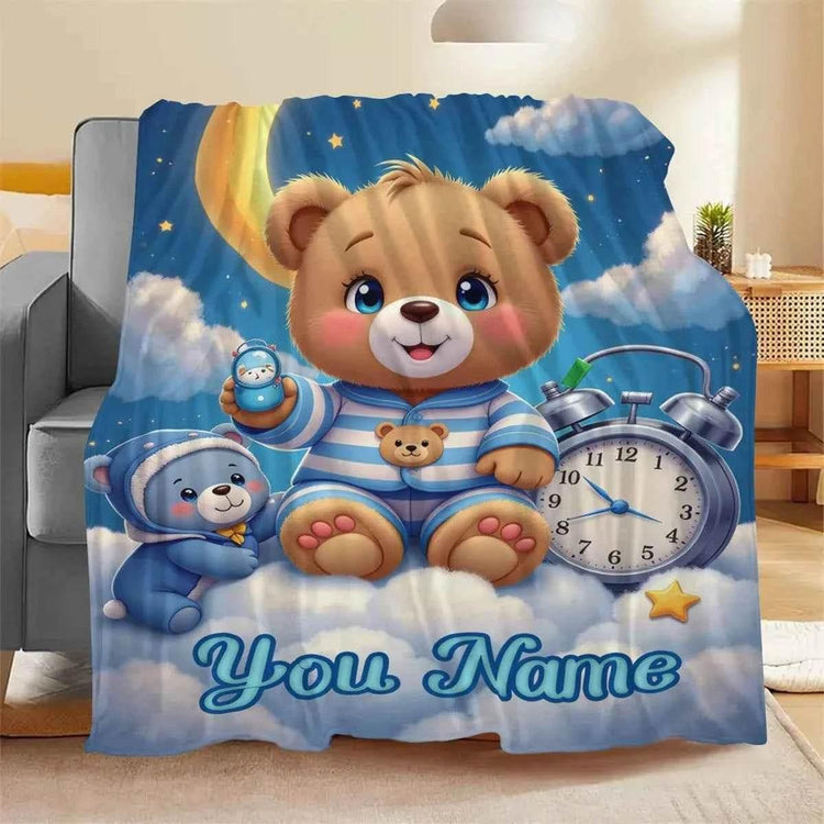 Customized personalized name blanket, printed portable, goodnight bear cartoon, party, birthday, daughter or son gift,sofa，soft by DSERS