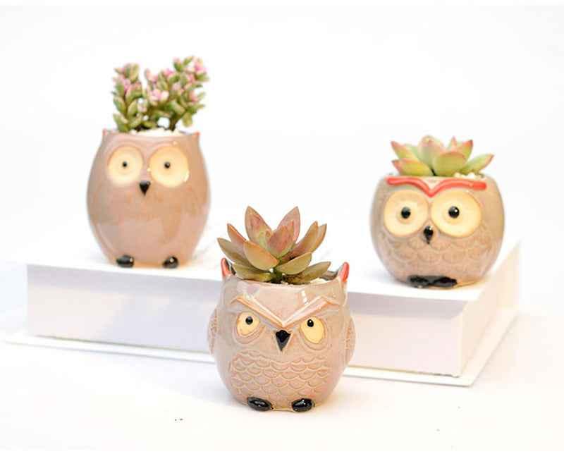 Ceramic Owl Flower Pot Garden Office Decoration Succulent Mini Owl Flowerpot Cute Animal Flowerpot Cactus Plants Planters by DSERS