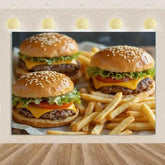 Quick Food Theme Birthday Party Decoration Hamburger French Fries Pizza Background Banner Photography Backdrop Supplies Kid Gift by DSERS