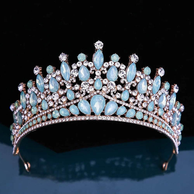Baroque Pink Opal Crystal Bridal Crown Royal Queen Tiaras Rhinestone Pageant Prom Diadem Princess Wedding Crown Hair Accessories Tiaras by DSERS