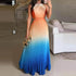 Women O-neck Lace Up Backless Holiday Dress Elegant High Waist Loose Party Dresses New Gradient Printed Pleated Long Dress women dress by DSERS