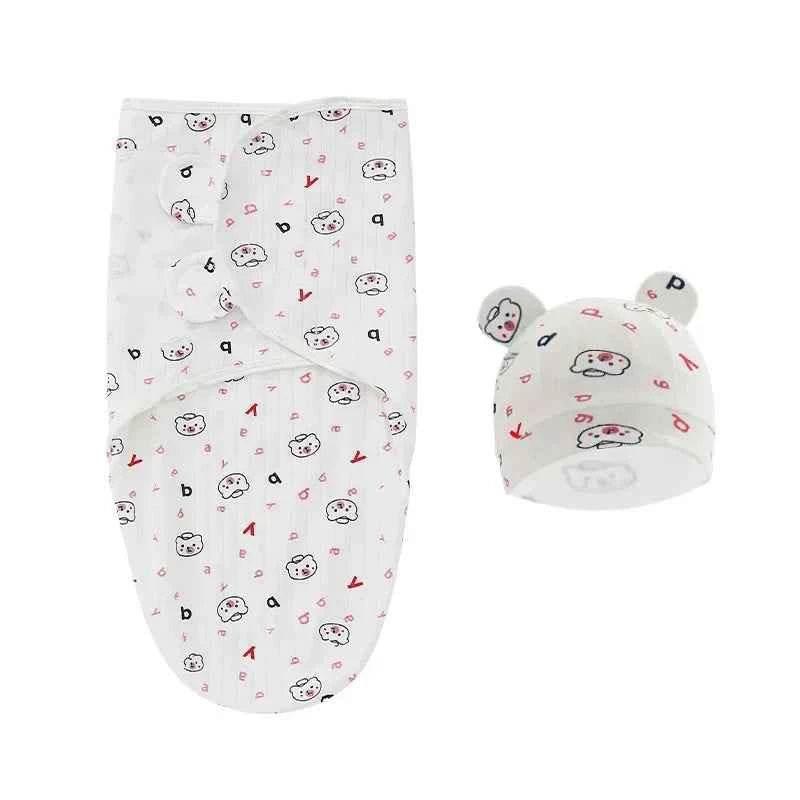 100% Organic Cotton Baby Swaddle Blanket Wrap Hat Set for Infant Adjustable Newborn Swaddle Baby Swaddle for 0-3 Month by DSERS