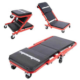 3-in-1 Rolling Mechanic Creeper Z Seat, Foldable Garage Chair Lay Down Sit Lean Back, Under Car Shop Auto Repair, Red Black Mechanic Creeper by DSERS