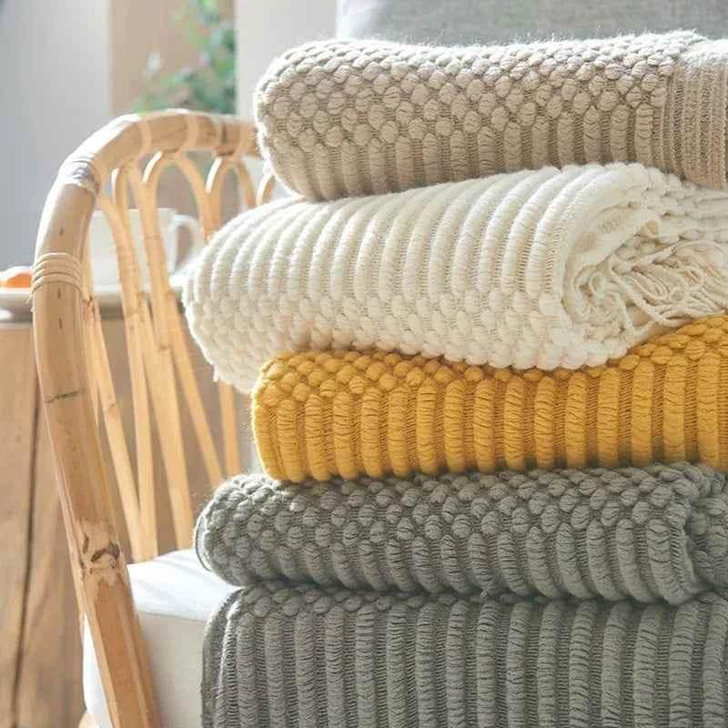 Bohemian Couch Blanket Large Knitted Tassel Throw for Bed Chair Sofa Couch Cover All-Season Blankets Home Decor Soft Comfortable by DSERS