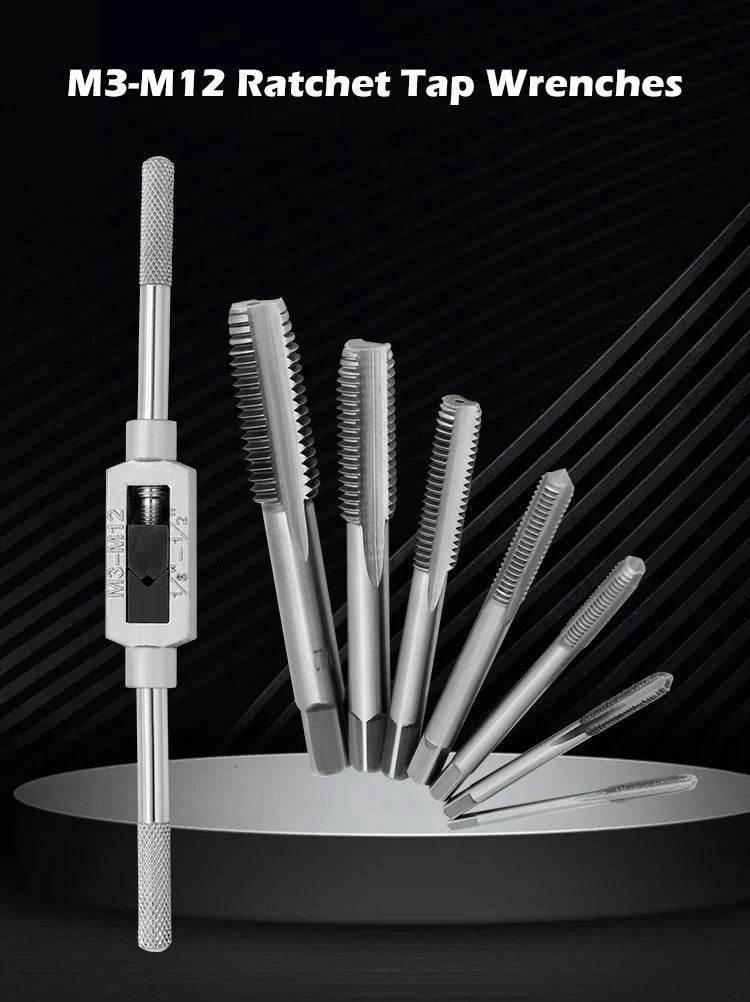 M3-M12 8/6 PCS Metric Hand Tap Set HSS Right-handed Tapping Drill Thread Punching Wrench Hand Tools Male to Make Thread in Steel Hand Tap Set by DSERS