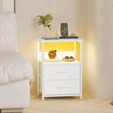 Nightstand Set of 2 Night Stand with Charging Station, LED Nightstand with Fabric Drawers, End Table with PU Finish, Bed Side Table Nightstands by DSERS