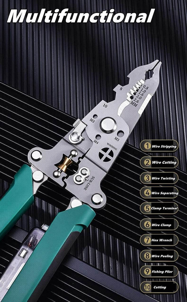 Multifunctional Wire Stripper with Electrical Test Pen Foldable Cable Cutter Crimper Tool, Electrical Folding Pliers for Cutting Multifunctional Wire Stripper by DSERS