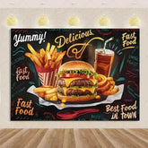 Quick Food Theme Birthday Party Decoration Hamburger French Fries Pizza Background Banner Photography Backdrop Supplies Kid Gift by DSERS