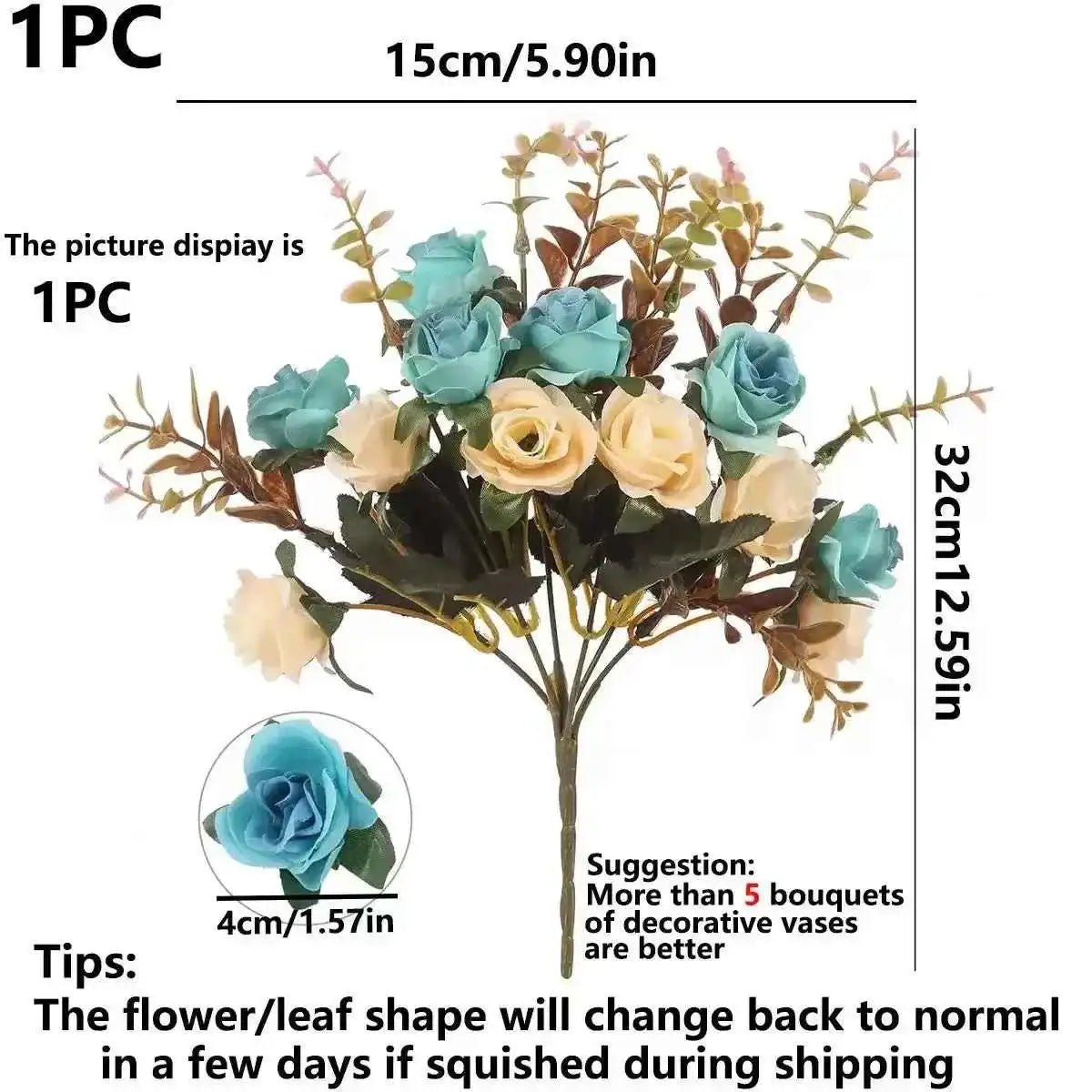 12 Heads Rose Artificial Flowers Fake Two color Flowers with Stems Faux Roses Flower Bouquets Home Wedding Christmas Party Decor by DSERS