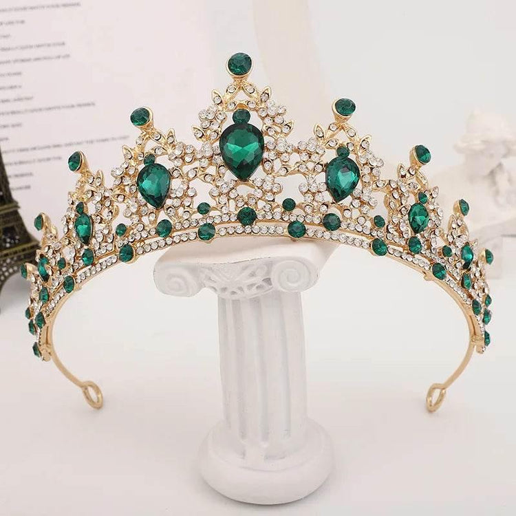 Baroque Gold Color Champagne Crystal Heart Bridal Tiara Crown Rhinestone Pageant Diadem Veil Tiara Headband Wedding Hair Jewelry Tiaras by DSERS
