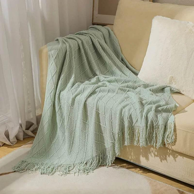 Bohemian Couch Blanket Large Knitted Tassel Throw for Bed Chair Sofa Couch Cover All-Season Blankets Home Decor Soft Comfortable by DSERS