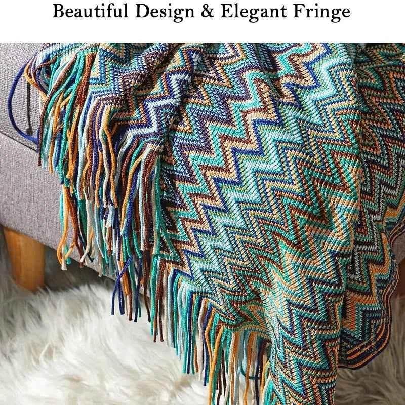 Bohemian Couch Blanket Large Knitted Tassel Throw for Bed Chair Sofa Couch Cover All-Season Blankets Home Decor Soft Comfortable by DSERS