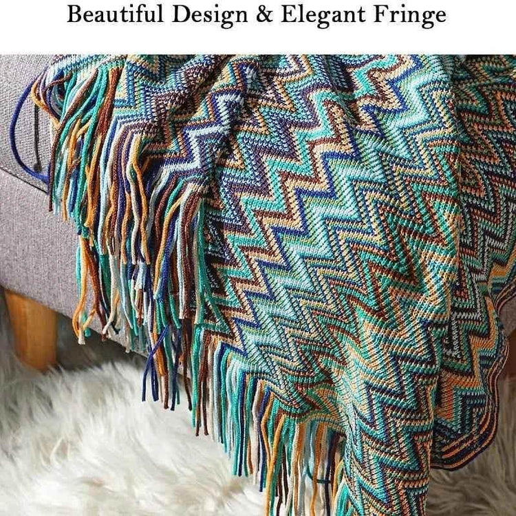 Bohemian Couch Blanket Large Knitted Tassel Throw for Bed Chair Sofa Couch Cover All-Season Blankets Home Decor Soft Comfortable by DSERS