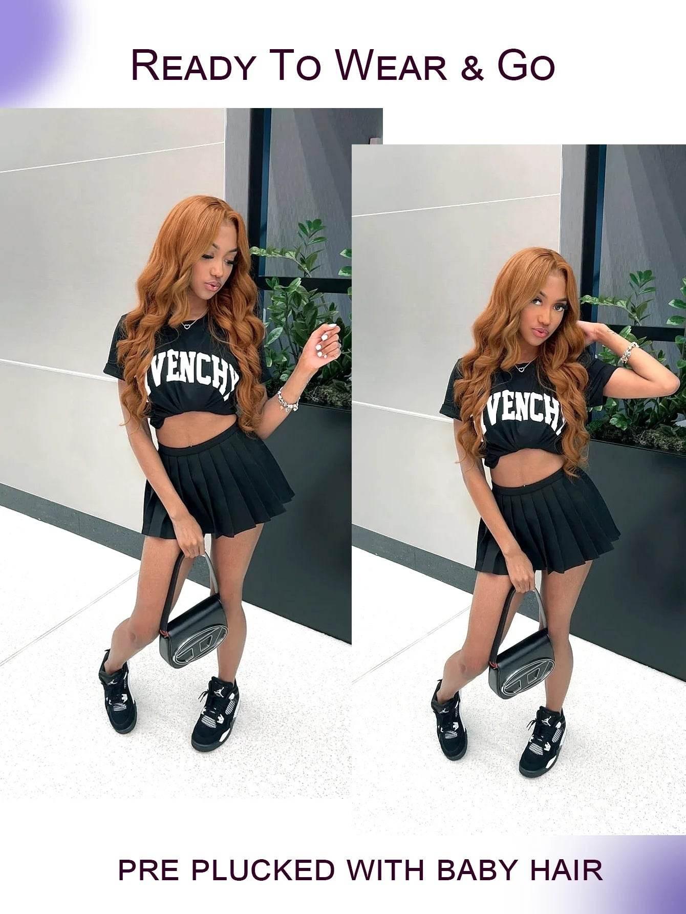 Colored Ginger Blonde 9X6 Glueless Lace Front Human Hair Wig Ready To Go&Wear Glueless Body Wave Lace Wig Burgundy Straight Wigs Hair Wig by DSERS / AliHairs Store