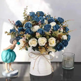 12 Heads Rose Artificial Flowers Fake Two color Flowers with Stems Faux Roses Flower Bouquets Home Wedding Christmas Party Decor by DSERS