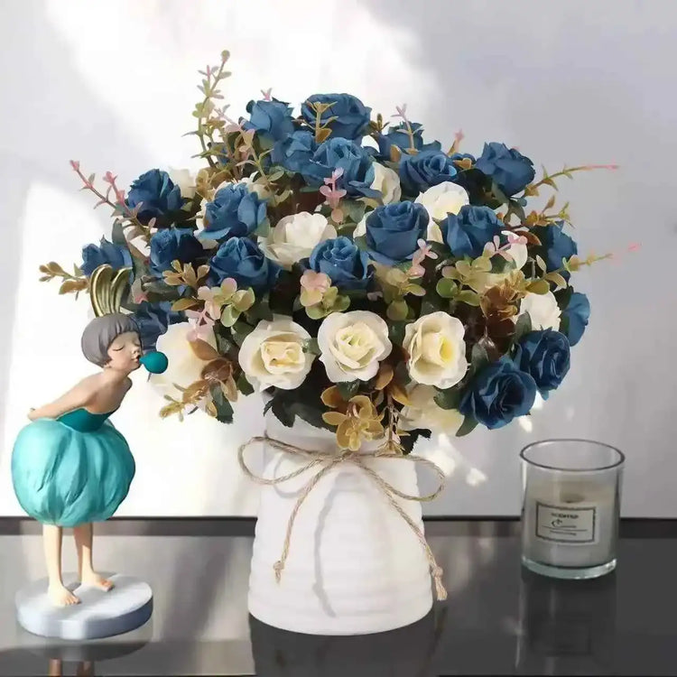 12 Heads Rose Artificial Flowers Fake Two color Flowers with Stems Faux Roses Flower Bouquets Home Wedding Christmas Party Decor by DSERS