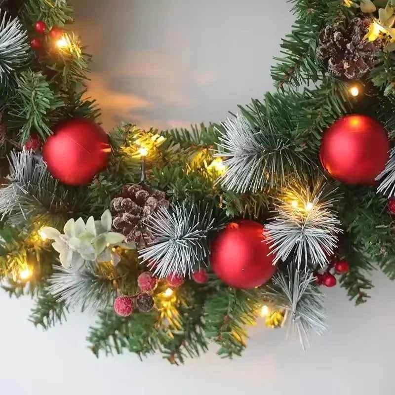 20-60cm Christmas Wreath with LED Fairy Light Door Hanging Garland Pine for Home Decorations Xmas Party Supplies Happy New Year by ALIEX/https://shorturl.at/mvCZo