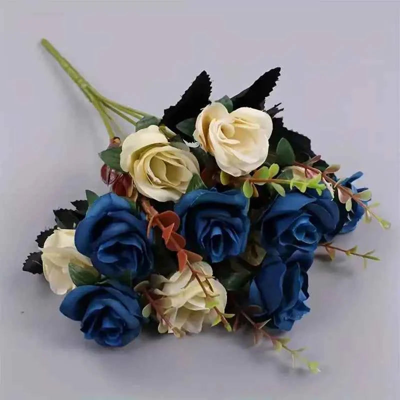 12 Heads Rose Artificial Flowers Fake Two color Flowers with Stems Faux Roses Flower Bouquets Home Wedding Christmas Party Decor by DSERS