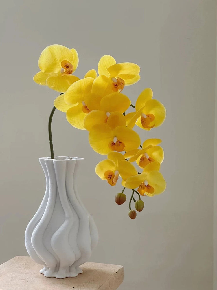 Real Touch Artificial Orchid Flowers 9 Heads White Phalaenopsis Long Stem Yellow Faux Orchids for Home Wedding Centerpiece Decor by DSERS
