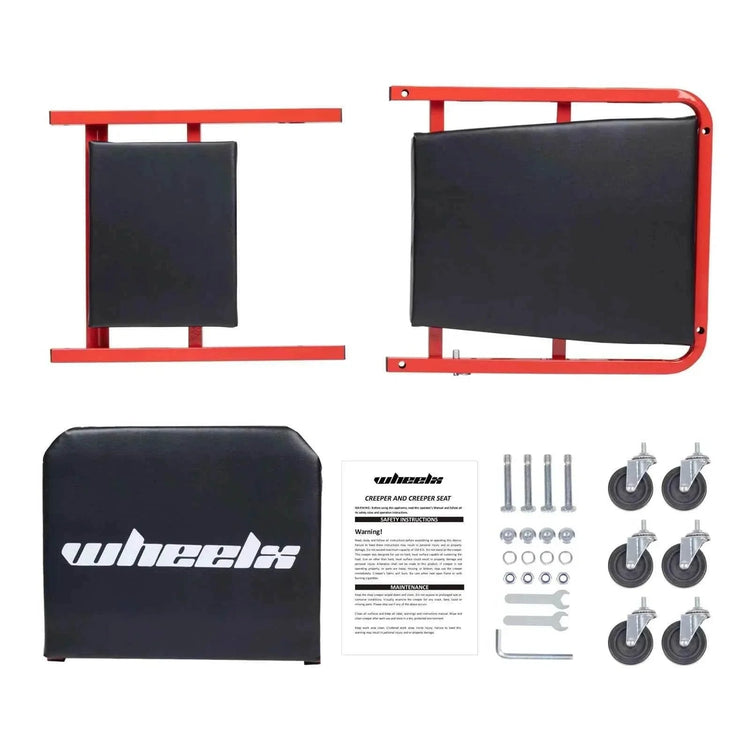 3-in-1 Rolling Mechanic Creeper Z Seat, Foldable Garage Chair Lay Down Sit Lean Back, Under Car Shop Auto Repair, Red Black Mechanic Creeper by DSERS