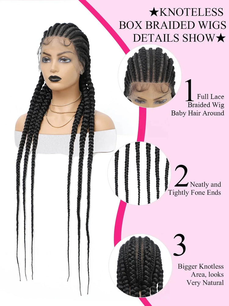 Cornrow Braids Wig Synthetic Full Lace Front Braided Wigs For Black Women 36 Inches Long Locs Goddess Braids Wig With Baby Hair Braids Wig by DSERS / AliHairs Store