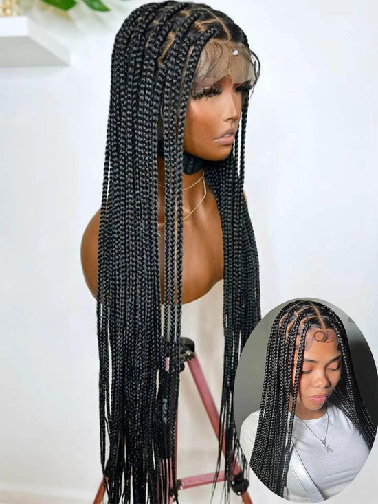 Synthetic Braided Wig Full Lace Front Wigs Knotless Box Cornrows Wigs For Black Women 36 Tribal Jumbo Braids Wigs With Baby Hair Braided Wig by DSERS / AliHairs Store